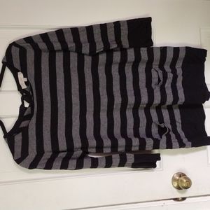 LOFT Grey and Black Striped Tie Back Tunic Length Sweater Size Large